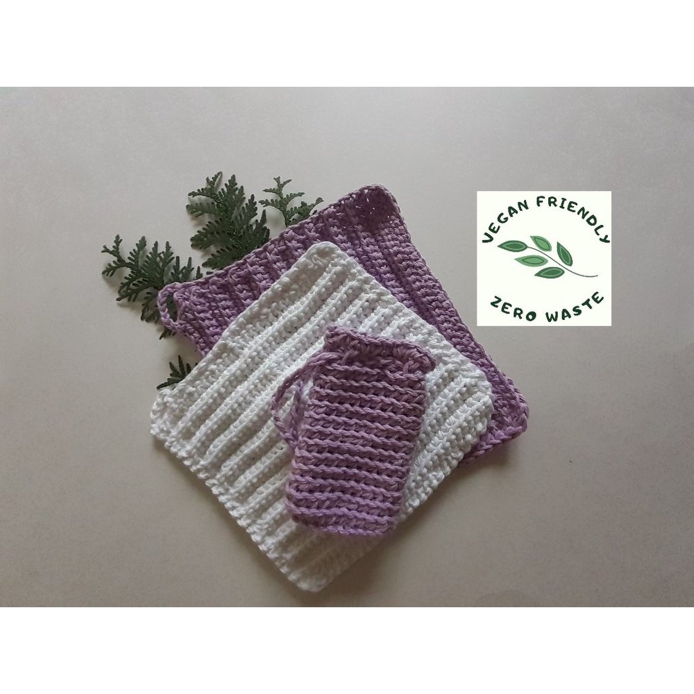 bath set (2 washcloths & 1 soap saver pouch)